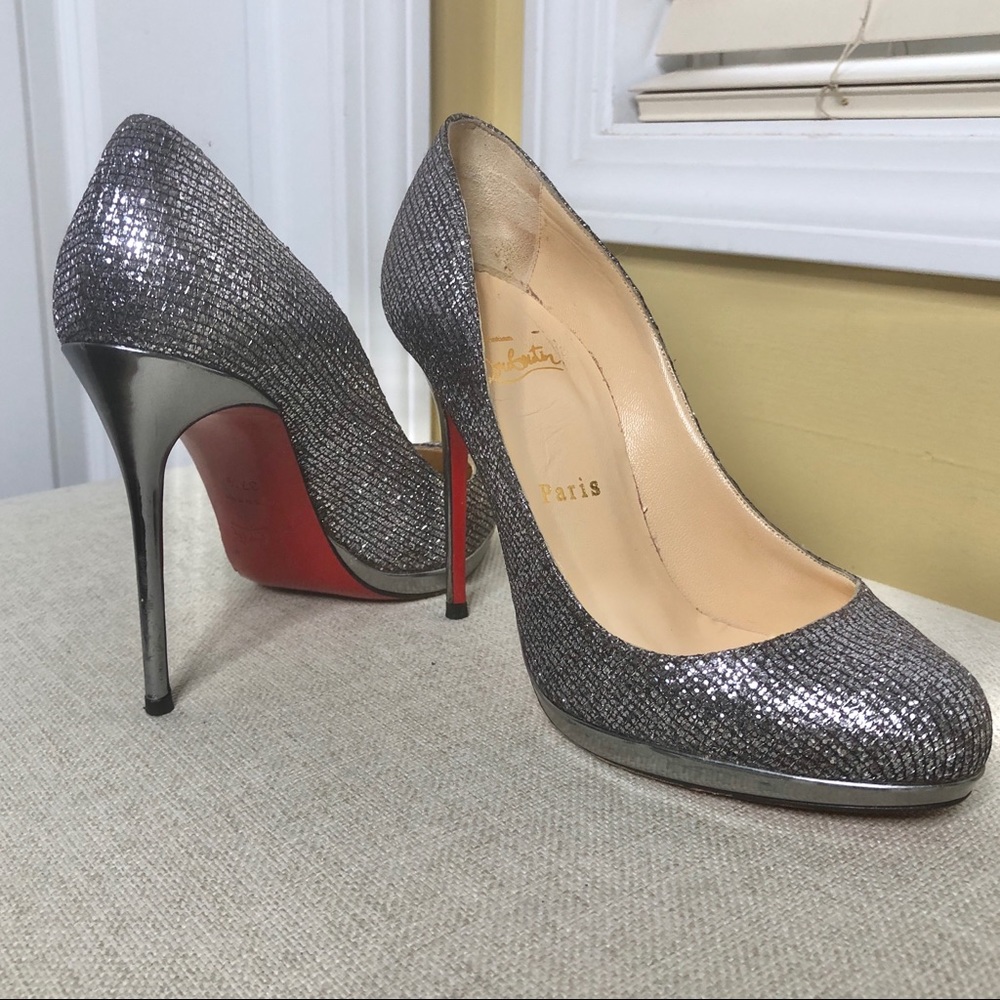 Christian Louboutin Silver Glitter Pumps